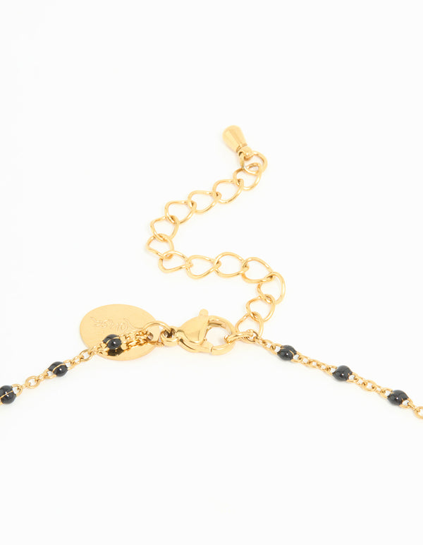 Waterproof Gold Plated Stainless Steel Black Bead Y-Necklace