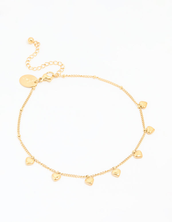 Waterproof Gold Plated Stainless Steel Heart Charms Anklet