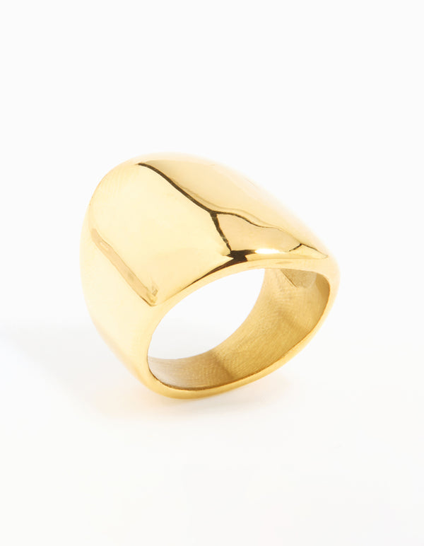 Waterproof Gold Plated Stainless Steel Statement Rectangle Ring