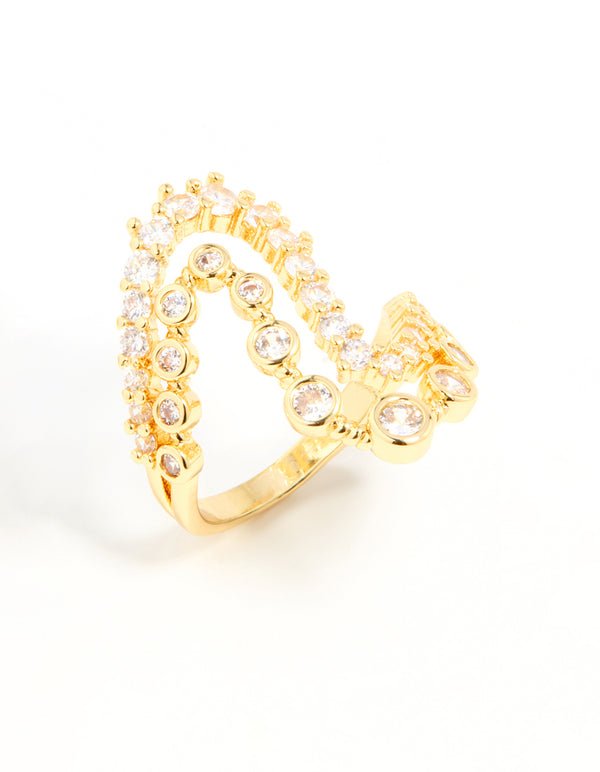 Gold Plated Cubic Zirconia Open Wave Ring