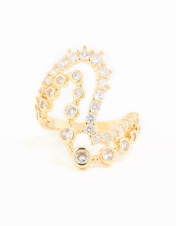 Gold Plated Cubic Zirconia Open Wave Ring