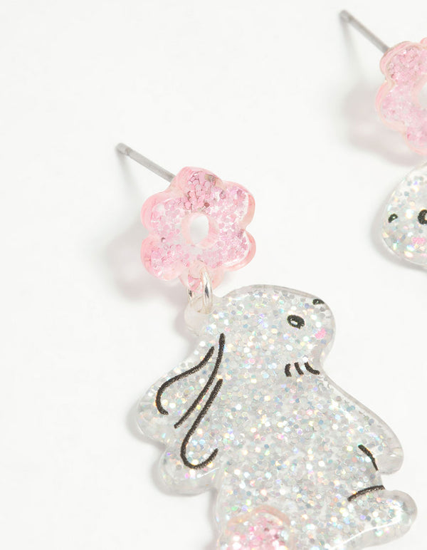 Kids Glitter Mini Bunny Drop Earrings