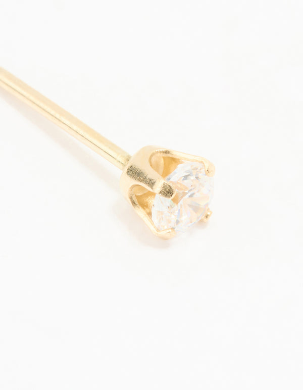 14K Solid Yellow Gold 3MM Cubic Zirconia Piercing Stud