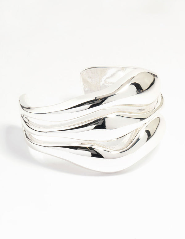 Silver Wave Triple Row Wrist Cuff