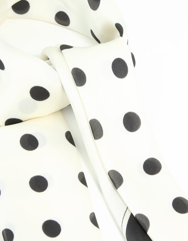 Crafted with polka dot print fabric scarf featuring in ivory, black and dimgrey side view