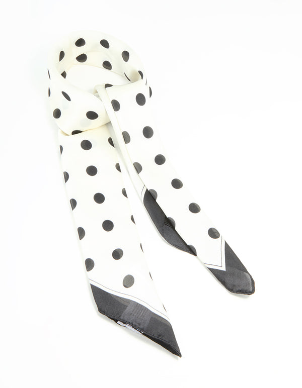 Discover this polka dot print fabric scarf with in ivory, black and dimgrey front view