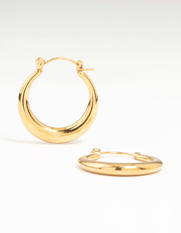 Waterproof Gold Plated Stainless Steel Crescent Hoop Earrings 18 MM