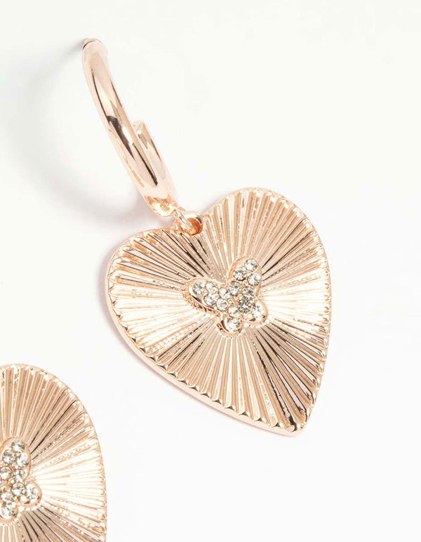 Rose Gold Butterfly & Heart Hoop Earrings