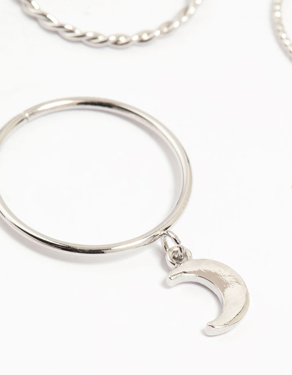 Silver Charm & Twisted Stacking Rings 10-Pack