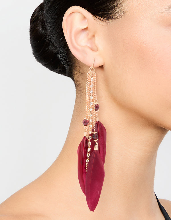 Gold Feather Chain Drop Earrings