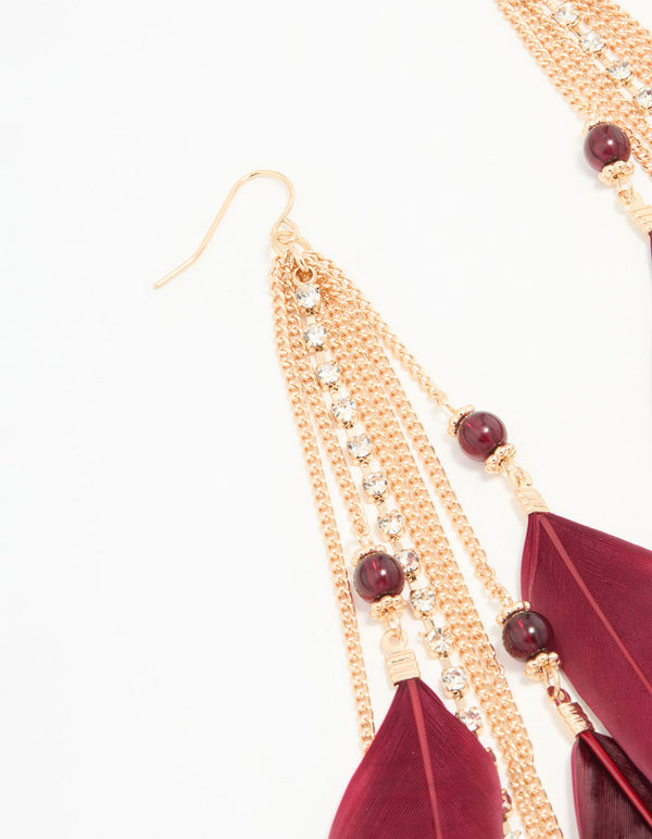 Gold Feather Chain Drop Earrings