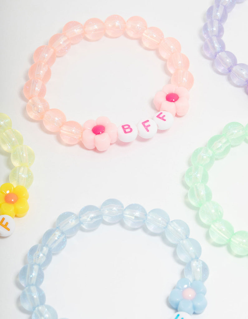 Kids Pastel Beaded Best Friends Flower Bracelets 5-Pack - Lovisa