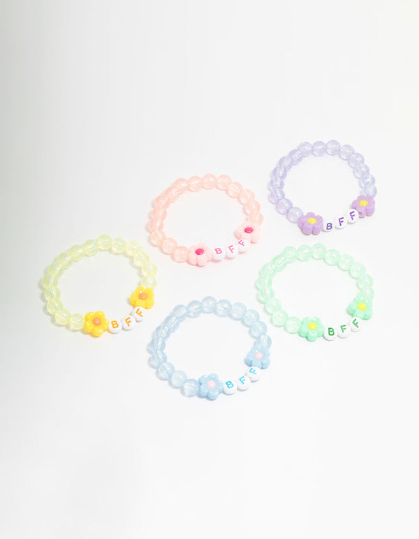 Kids Pastel Beaded Best Friends Flower Bracelets 5-Pack