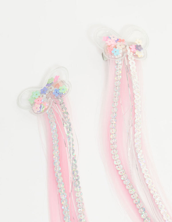 Kids Pink & Blue Faux Hair Butterfly Shaker Clips 2-Pack