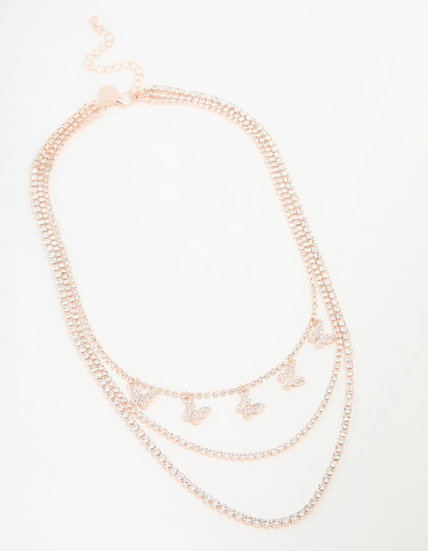 Rose Gold Butterfly Layered Necklace