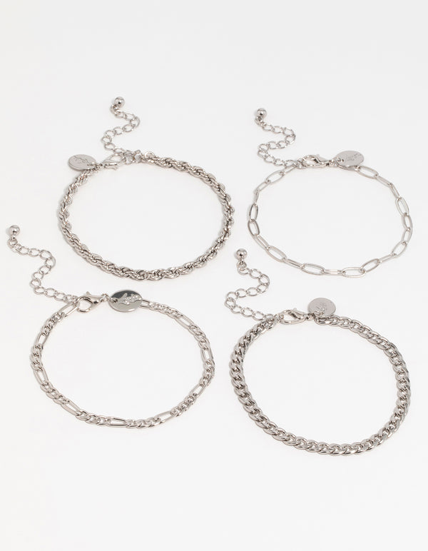 Silver Chain Bracelets 4-Pack