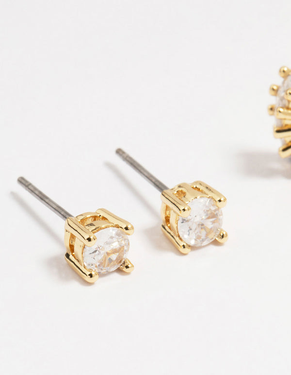 Gold Plated Brass Cubic Zirconia Baguette Earrings 4-Pack