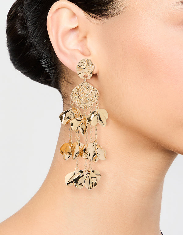 Gold Molten Petal Drop Earrings