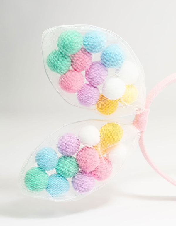 Kids Pastel Fabric Pompom Bunny Ears Headband