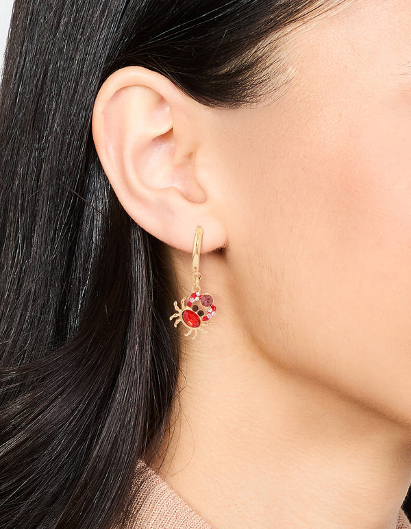Gold Diamante Mini Crab Drop Earrings