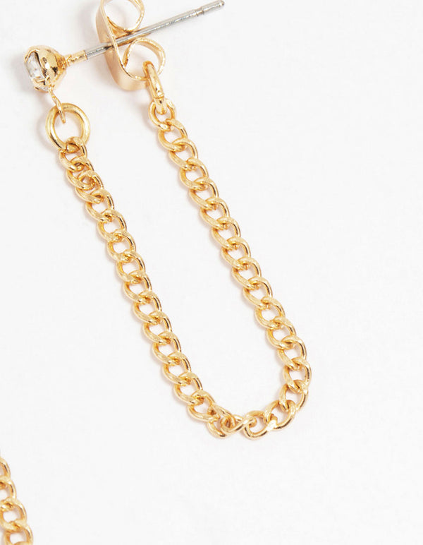 Gold Diamante Chain & Hoop Earrings 3-Pack
