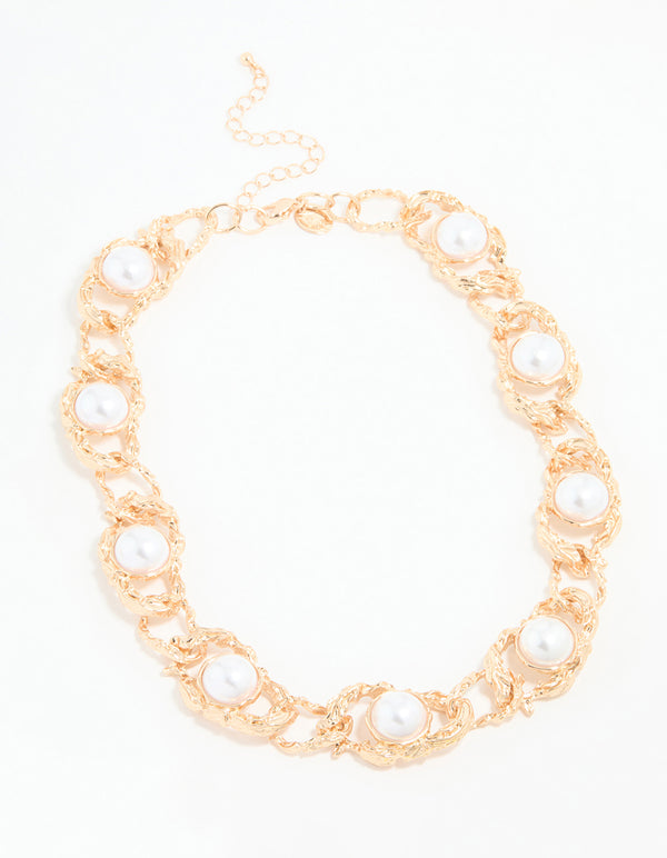 Gold Pearl Molten Rope Necklace