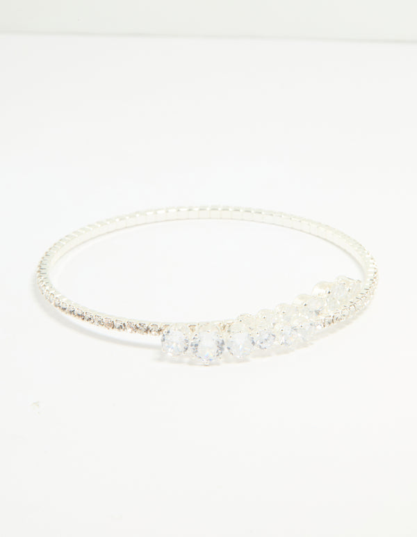 Silver Cubic Zirconia Front Detail Wrist Cuff