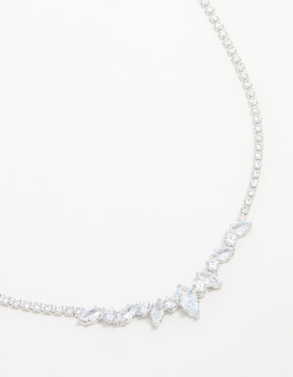 Silver Cubic Zirconia Marquise Pendant Necklace