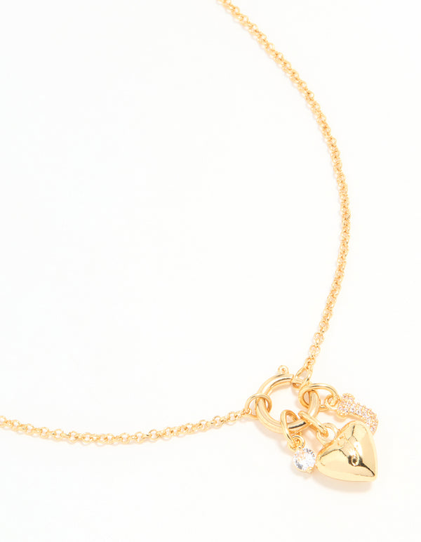 Gold Plated Bubble J & Heart Charm Necklace