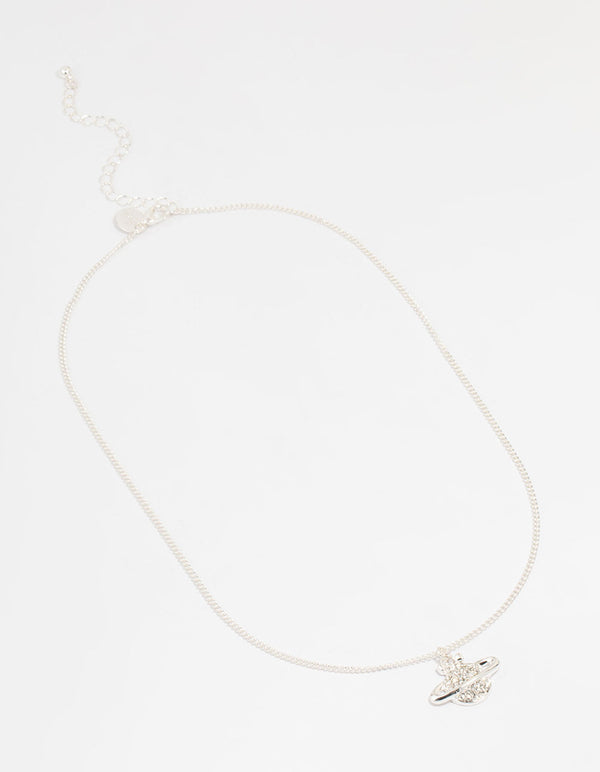 Silver Diamante Planet Pendant Necklace