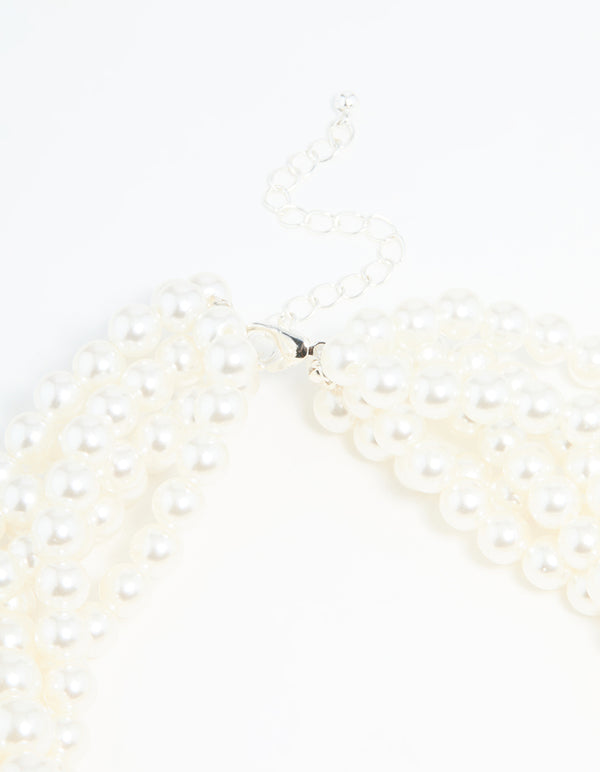 Silver Braided Pearl Layered Necklace