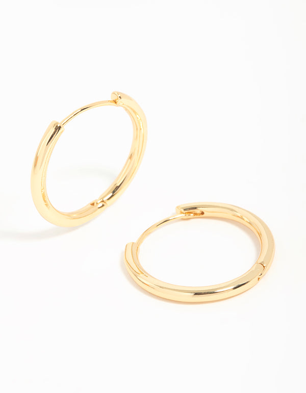 Gold Plated Brass Thin Medium Huggie Earrings