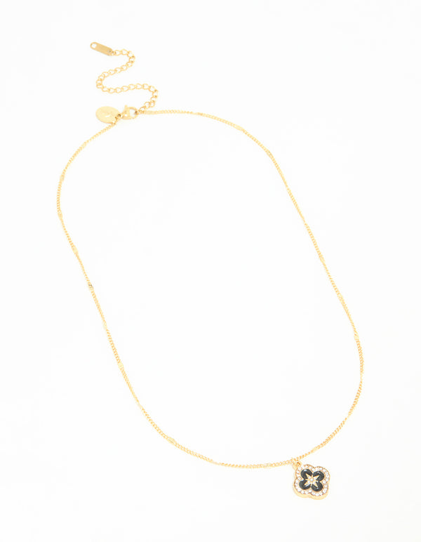 Waterproof Gold Plated Stainless Steel Flower Enamel Pendant Necklace