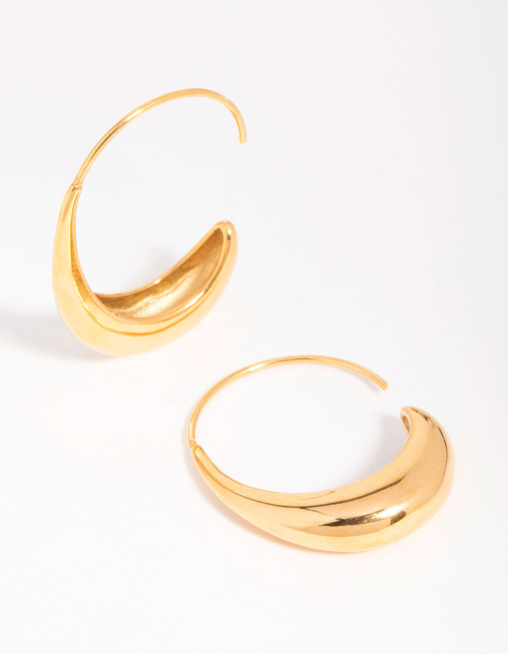 Showcasing waterproof thick half hoop earrings crafted from gold plated stainless steel with statement style in front view