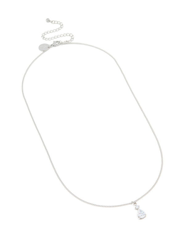 Explore this waterproof stainless steel cubic zirconia pear pendant necklace in silver and clear front view