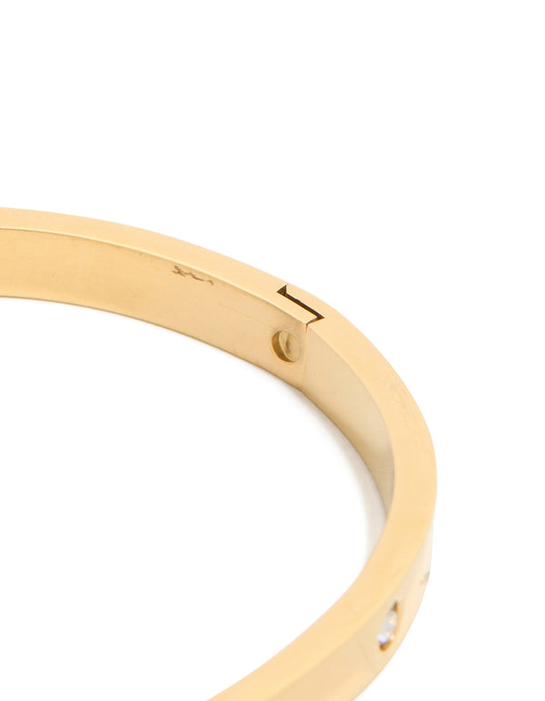 Waterproof Gold Plated Stainless Steel Diamante Hinged Bangle
