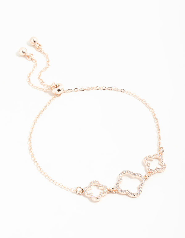 Rose Gold Cubic Zirconia Flower Trio Bracelet