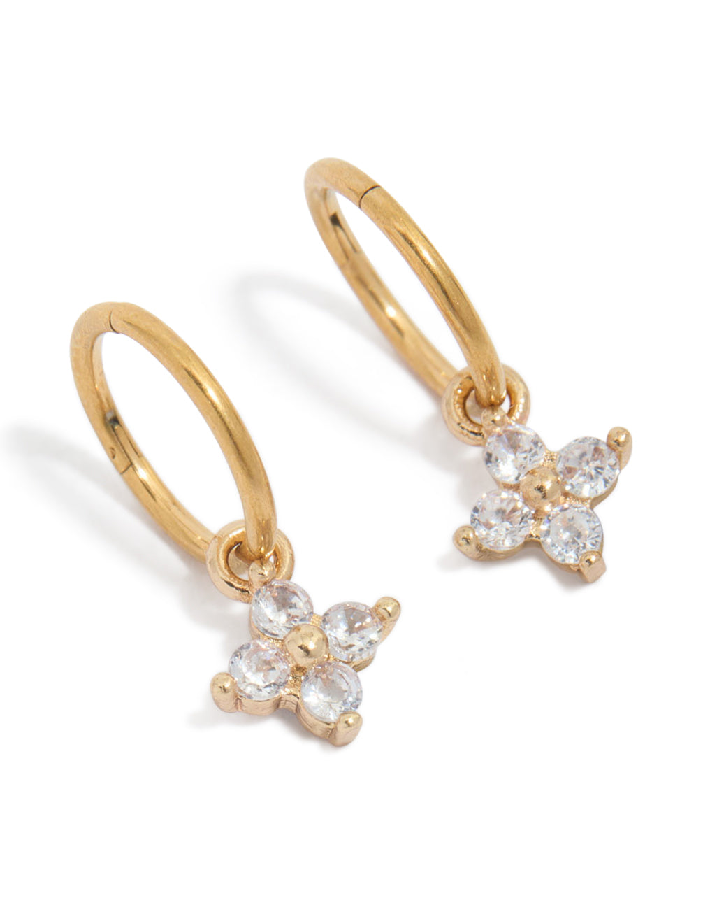 Gold Plated Surgical Steel Cubic Zirconia Flower Sleeper Earrings