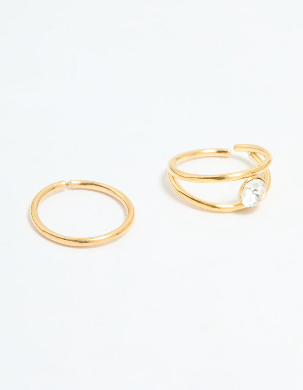 Gold Plated Surgical Steel Cubic Zirconia Layered & Smooth Nose Rings 2-Pack