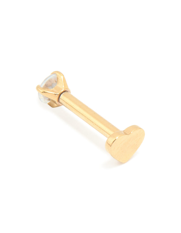 Gold Plated Surgical Steel Cubic Zirconia Reversible Heart Flat Back Stud