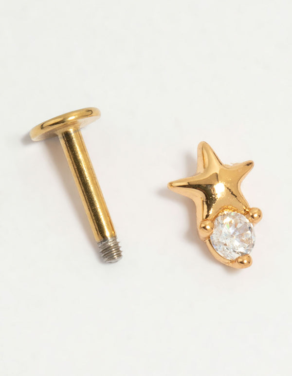 Gold Plated Surgical Steel Cubic Zirconia Micro Star Flat Back Stud