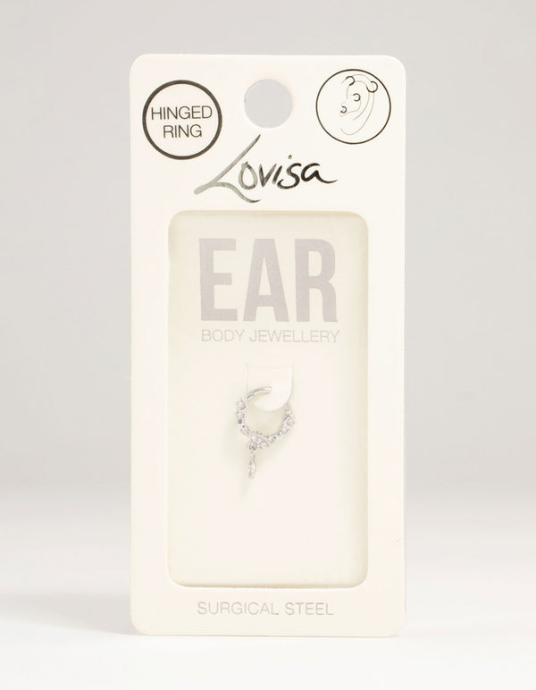 Surgical Steel Cubic Zirconia Celestial Drop Clicker Ring