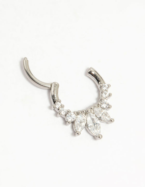 Surgical Steel Cubic Zirconia Marquise Spike Clicker Ring