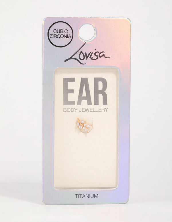 Gold Plated Titanium Cubic Zirconia Flower Flat Back Stud