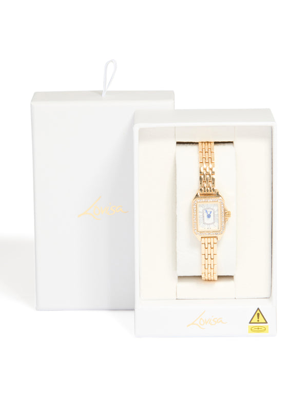 Gold Diamante Mini Rectangular Watch