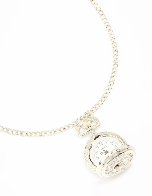 Silver Vintage Pocket Watch Necklace