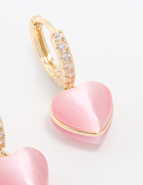 Gold Plated Cubic Zirconia Heart Hoop Earrings