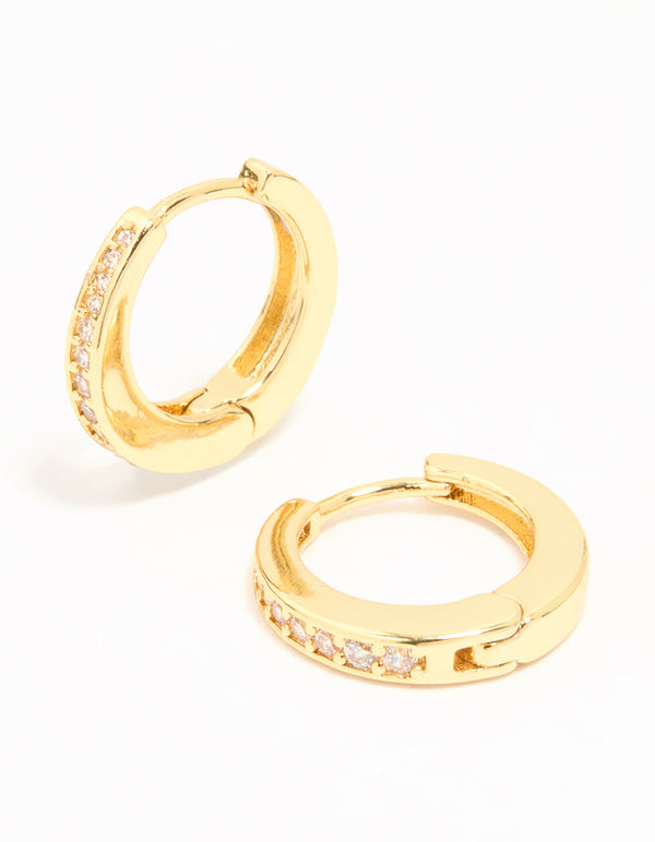 Gold Plated Cubic Zirconia Graduated Huggie Hoop Earrings