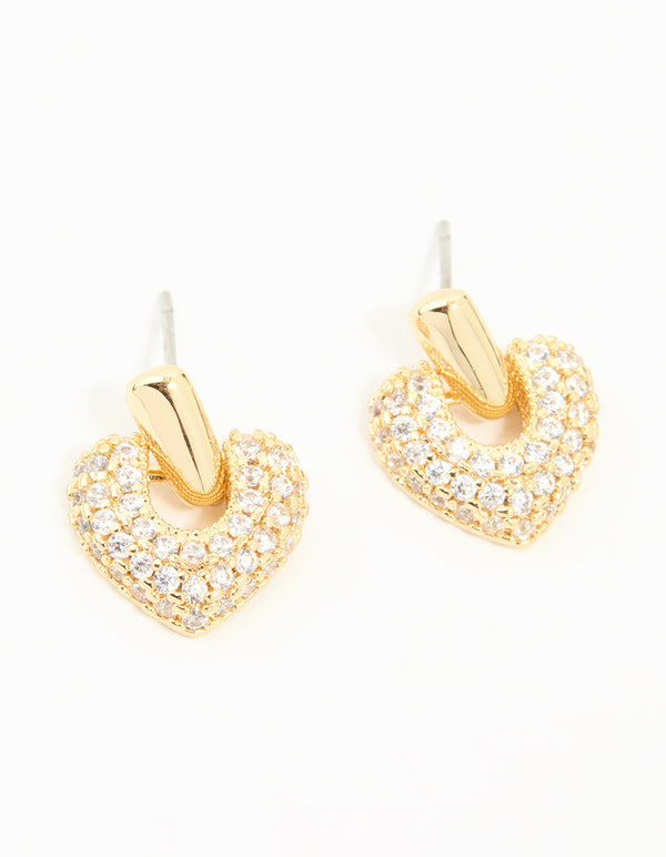 Gold Plated Cubic Zirconia Heart Drop Earrings