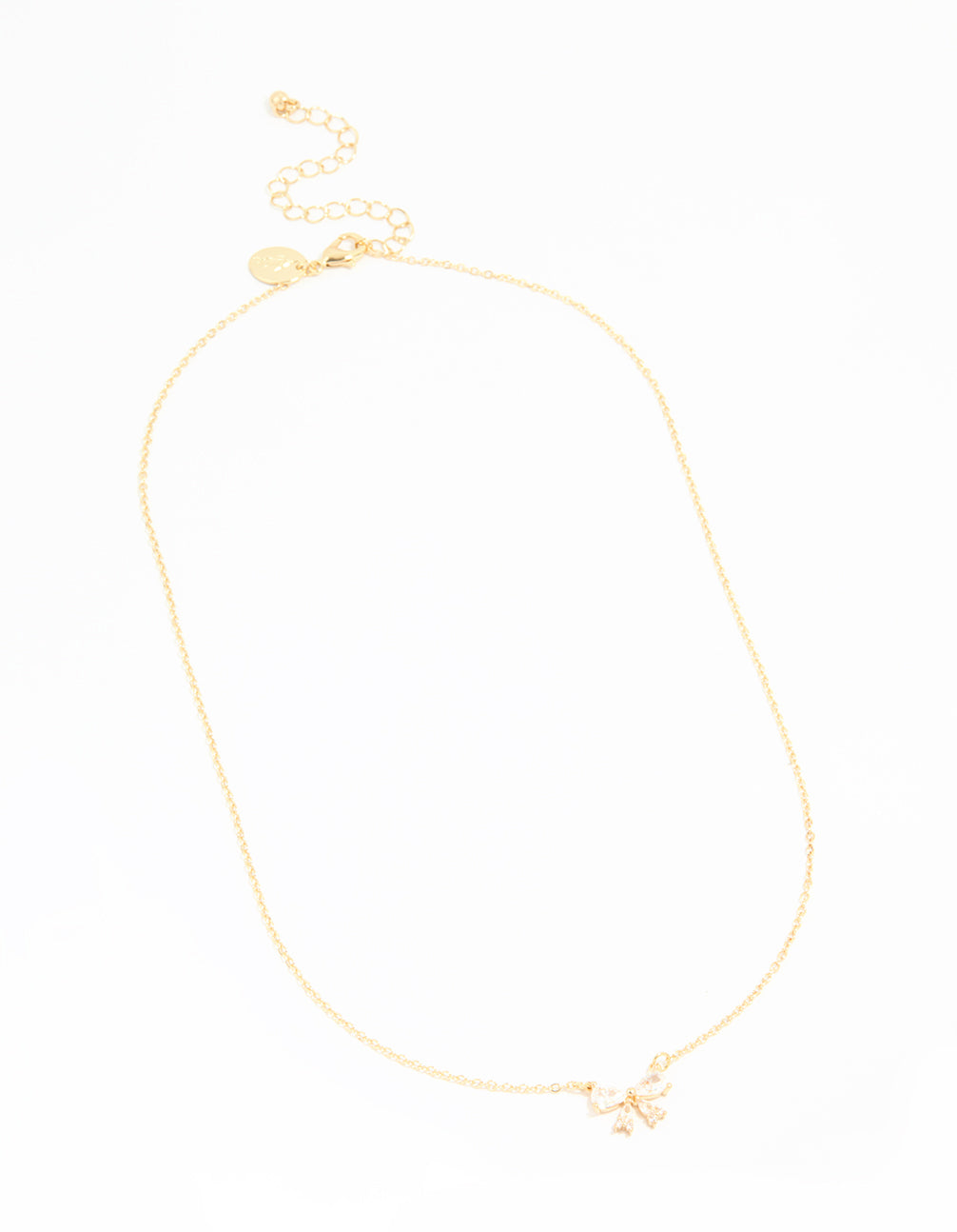 Gold Plated Cubic Zirconia Small Bow Pendant Necklace